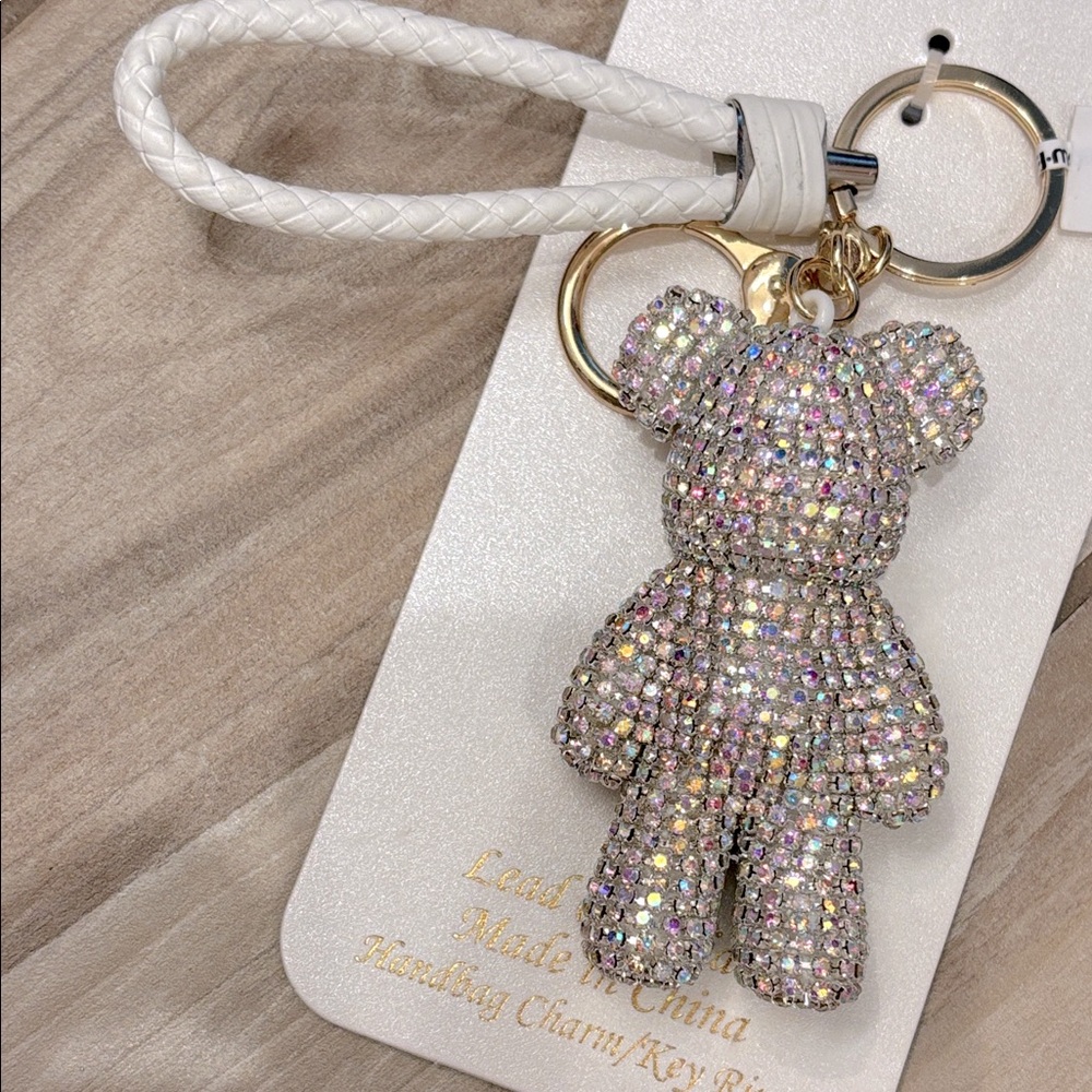 NWT Natasha Sparkling Bear Keychain with Braided Strap